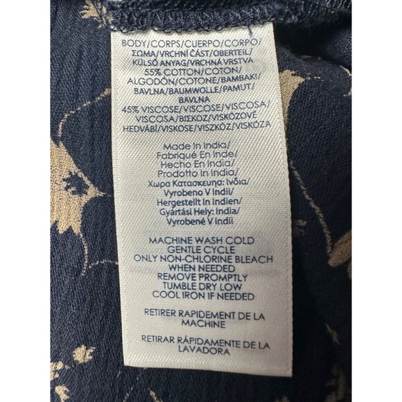 NEW Chaps Plus Size Floral Peasant Blouse 2X Navy Cream Long Sleeve Top Boho - Picture 7 of 10